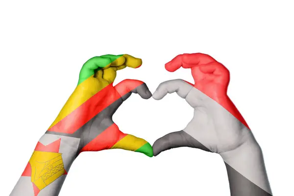 Zimbabwe Yemen Heart Hand Gesture Making Heart Clipping Path — Stock Photo, Image
