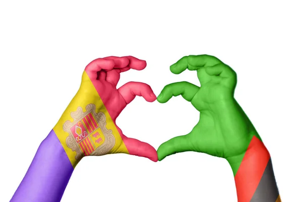 Andorra Zambia Heart Hand Gesture Making Heart Clipping Path — Stock Photo, Image