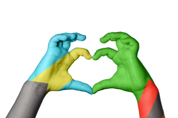 Bahamas Zambia Heart Hand Gesture Making Heart Clipping Path — Stock Photo, Image