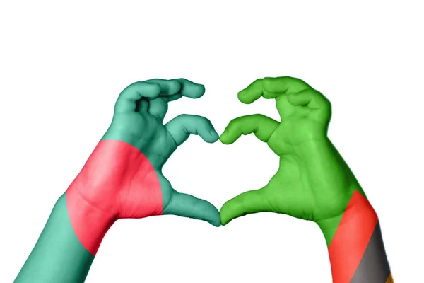 Μπαγκλαντές Ζάμπια Καρδιά Χέρι Χειρονομία Κάνοντας Καρδιά Ψαλίδισμα Μονοπάτι — Φωτογραφία Αρχείου