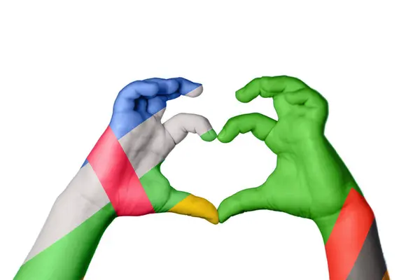 Central African Republic Zambia Heart Hand Gesture Making Heart Clipping — Stock Photo, Image