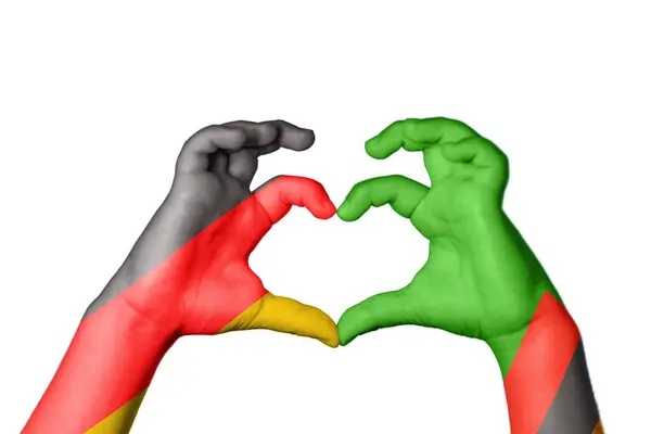Germany Zambia Heart Hand Gesture Making Heart Clipping Path — Stock Photo, Image