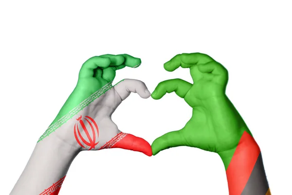 Iran Zambia Heart Hand Gesture Making Heart Clipping Path — Stock Photo, Image
