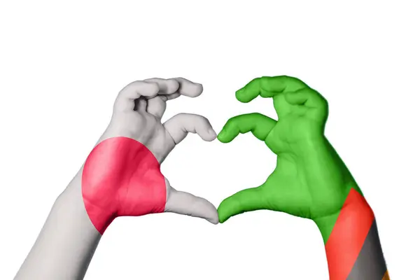 Japan Zambia Heart Hand Gesture Making Heart Clipping Path — Stock Photo, Image