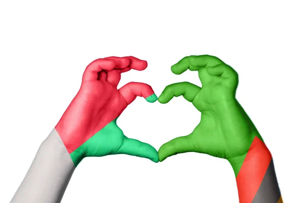 Madagascar Zambia Heart Hand Gesture Making Heart Clipping Path — Stock Photo, Image