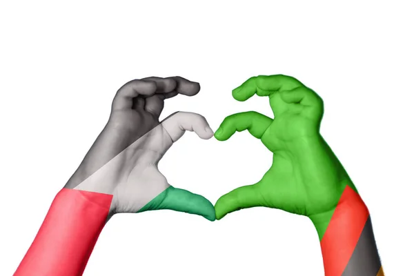 Palestine Zambia Heart Hand Gesture Making Heart Clipping Path — Stock Photo, Image