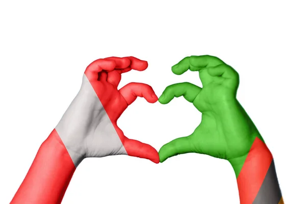 Peru Zambia Heart Hand Gesture Making Heart Clipping Path — Stock Photo, Image