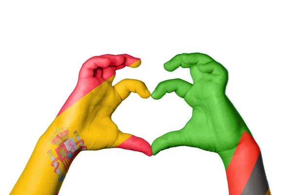 Spain Zambia Heart Hand Gesture Making Heart Clipping Path — Stock Photo, Image