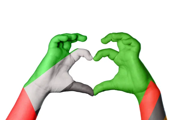 United Arab Emirates Zambia Heart Hand Gesture Making Heart Clipping — Stock Photo, Image