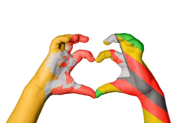 Bhutan Zimbabwe Heart Hand Gesture Making Heart Clipping Path — Stock Photo, Image