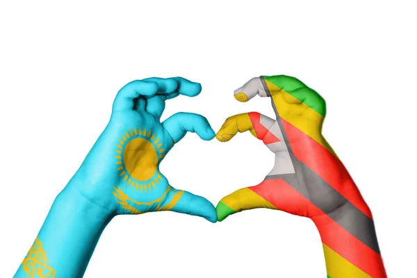Kazahsztán Zimbabwe Szív Kézmozdulatkészítés Szív Vágási Útvonal — Stock Fotó