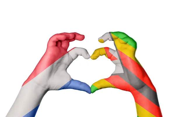 Nizozemsko Zimbabwe Heart Hand Gesture Making Heart Clipping Path — Stock fotografie