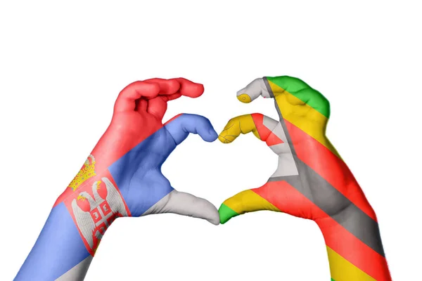 Serbien Zimbabwe Hjärta Hand Gest Att Göra Hjärta Klippning Vägen — Stockfoto