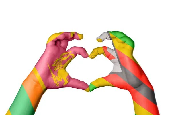Σρι Λάνκα Ζιμπάμπουε Καρδιά Χειρονομία Χέρι Κάνοντας Καρδιά Ψαλίδισμα Διαδρομή — Φωτογραφία Αρχείου