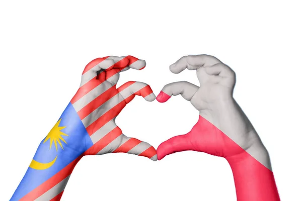 Malaysia Poland Heart Hand Gesture Making Heart Clipping Path — Stock Photo, Image