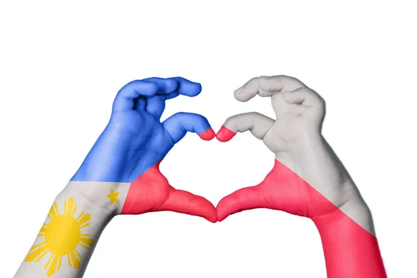 Φιλιππίνες Πολωνία Καρδιά Χέρι Χειρονομία Κάνοντας Καρδιά Ψαλίδισμα Μονοπάτι — Φωτογραφία Αρχείου