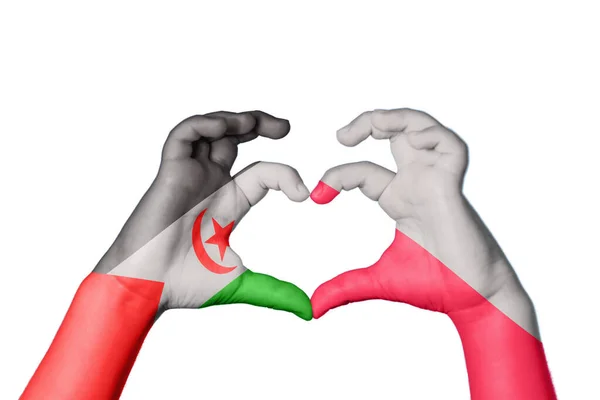 阿拉伯撒哈拉民主共和国Poland Heart Hand Gesture Making Heart Clipping Path — 图库照片