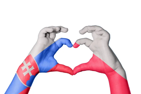 Slovakia Poland Heart Hand Gesture Making Heart Clipping Path — Stock Photo, Image