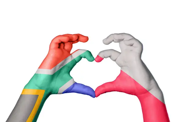 South Africa Poland Heart Hand Gesture Making Heart Clipping Path — Stock Photo, Image