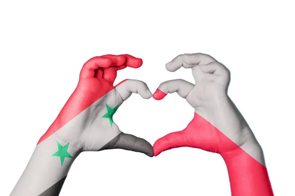 Syrien Polen Herz Handgeste Herz Machen Schneideweg — Stockfoto