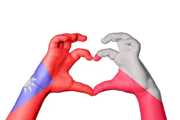 Taiwan Poland Heart Hand Gesture Making Heart Clipping Path — Stock Photo, Image