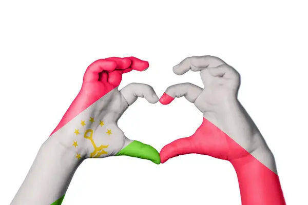 Tajikistan Poland Heart Hand Gesture Making Heart Clipping Path — Stock Photo, Image