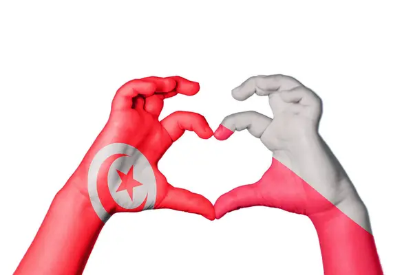 Tunísia Polônia Coração Gesto Mão Fazendo Coração Clipping Path — Fotografia de Stock