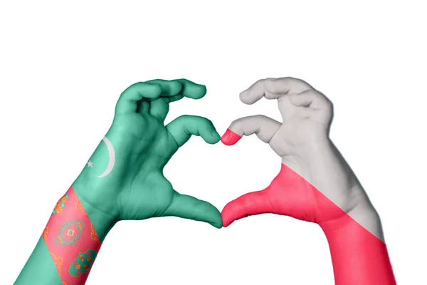Turkmenistan Polen Herz Handbewegung Die Herz Macht Clipping Path — Stockfoto