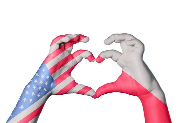 Spojené Státy Polsko Heart Hand Gesture Making Heart Clipping Path — Stock fotografie