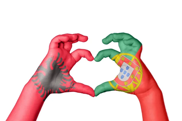 Сердце Албании Португалии Жест Сердца Отрезание Пути — стоковое фото