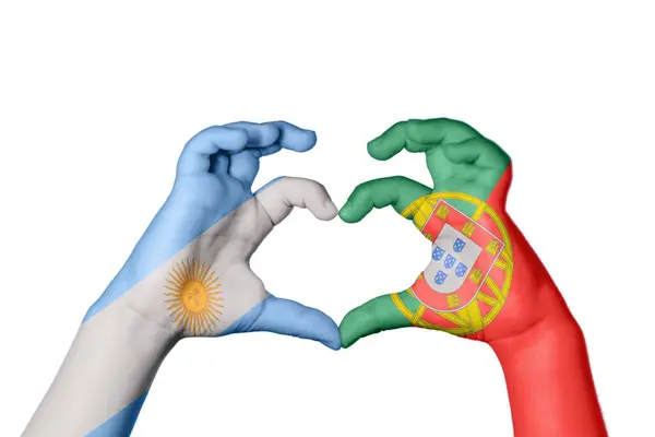 Αργεντινή Πορτογαλία Καρδιά Χέρι Χειρονομία Κάνοντας Καρδιά Ψαλίδισμα Διαδρομή — Φωτογραφία Αρχείου