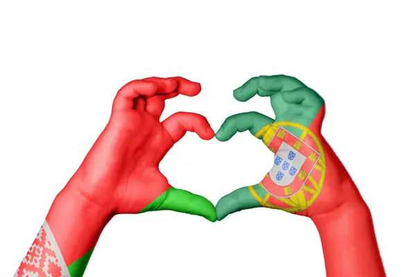Λευκορωσία Πορτογαλία Καρδιά Χειρονομία Χέρι Καθιστώντας Την Καρδιά Ψαλιδίζοντας Διαδρομή — Φωτογραφία Αρχείου