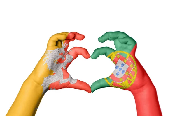 Μπουτάν Πορτογαλία Καρδιά Χειρονομία Χέρι Κάνοντας Καρδιά Ψαλιδίζοντας Διαδρομή — Φωτογραφία Αρχείου