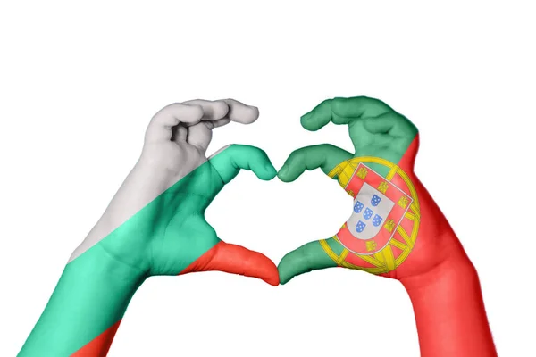 Bulgarie Portugal Cœur Geste Main Faisant Cœur Sentier Coupe — Photo