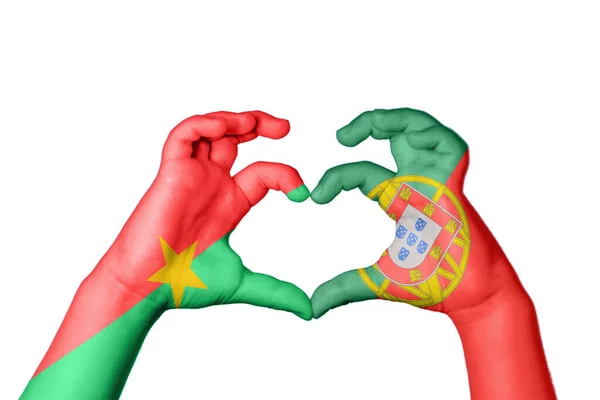 Burkina Faso Portugal Hjärta Hand Gest Att Göra Hjärta Klippbana — Stockfoto