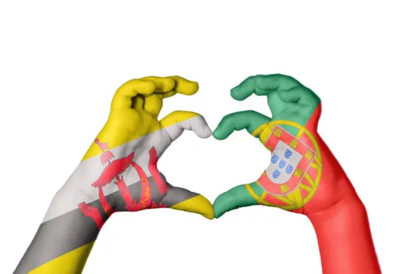Brunei Portugal Heart Hand Gesture Making Heart Clipping Path — Stock Photo, Image