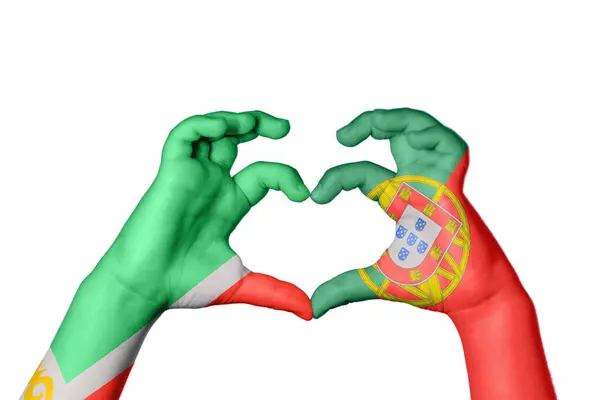 Чечня Portugal Heart Hand Gesture Making Heart Clipping Path — стоковое фото