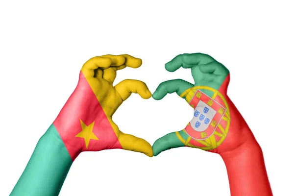 Camarões Portugal Coração Mão Gesto Fazendo Coração Clipping Path — Fotografia de Stock