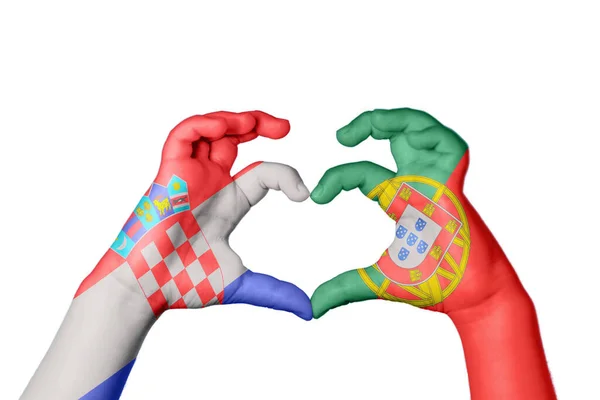 Kroatië Portugal Hart Hand Gebaar Maken Hart Knippad — Stockfoto