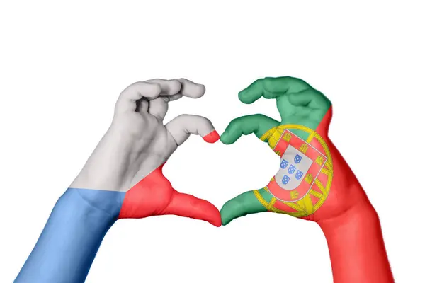 Τσεχική Δημοκρατία Πορτογαλία Καρδιά Χειρονομία Χέρι Κάνοντας Καρδιά Ψαλιδίζοντας Διαδρομή — Φωτογραφία Αρχείου