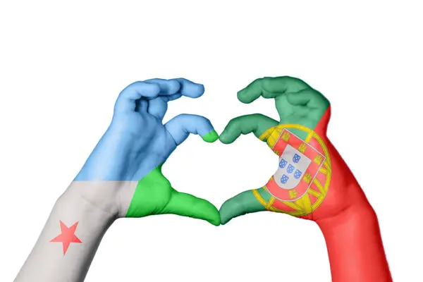 Djibouti Portugal Hart Handgebaar Maken Hart Knippad — Stockfoto