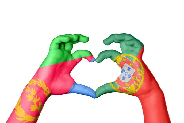 Eritrea Portugália Szív Kéz Gesztus Készítő Szív Vágóút — Stock Fotó