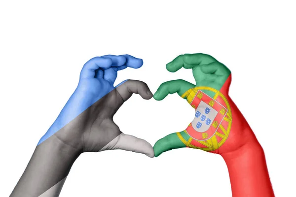 Сердце Estonia Portugal Жест Делающий Сердце Отрезающий Путь — стоковое фото