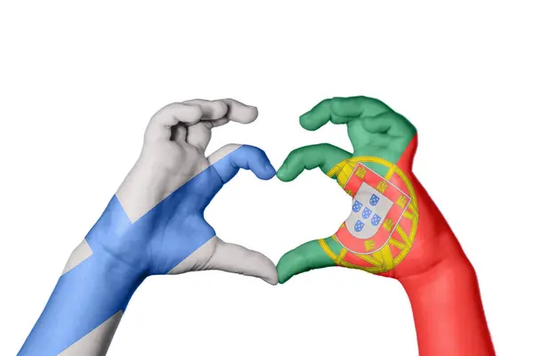 Finnland Portugal Herz Handgeste Die Herz Macht Clipping Path — Stockfoto