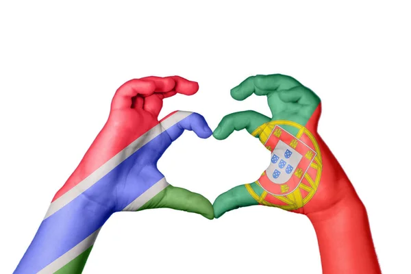 Gambie Portugalsko Srdce Ruka Gesto Tvorby Srdce Ořezávání Cesta — Stock fotografie