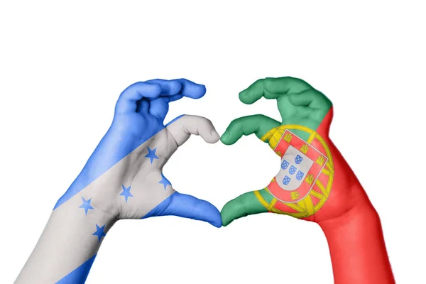 Гондурас Португалия Сердце Жест Делающий Сердце Отрезание Пути — стоковое фото