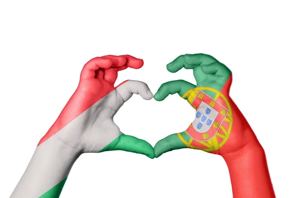 Ουγγαρία Πορτογαλία Καρδιά Χειρονομία Χέρι Κάνοντας Καρδιά Ψαλιδίζοντας Διαδρομή — Φωτογραφία Αρχείου