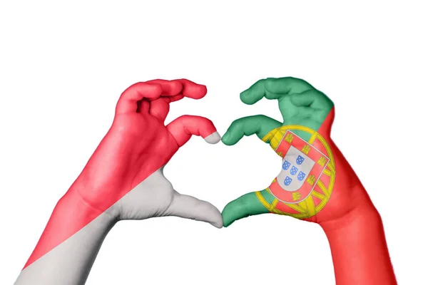 Індонезія Португалія Серце Жест Рук Робить Серце Відсічний Контур — стокове фото
