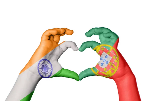 India Portugal Hart Hand Gebaar Maken Hart Knippen Pad — Stockfoto