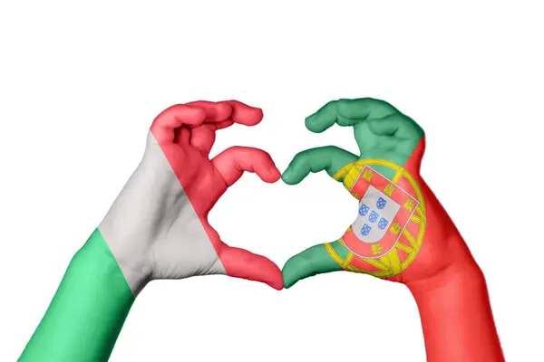 Італія Португалія Серце Жест Рук Робить Серце Відсічний Контур — стокове фото